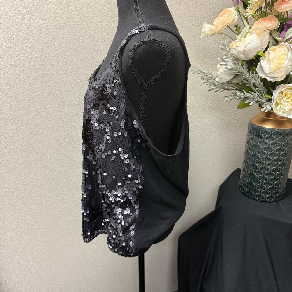Maurices Black Silver Sequin Tank Top 1X Party Sparkle Sleeveless Blouse - Picture 2 of 8